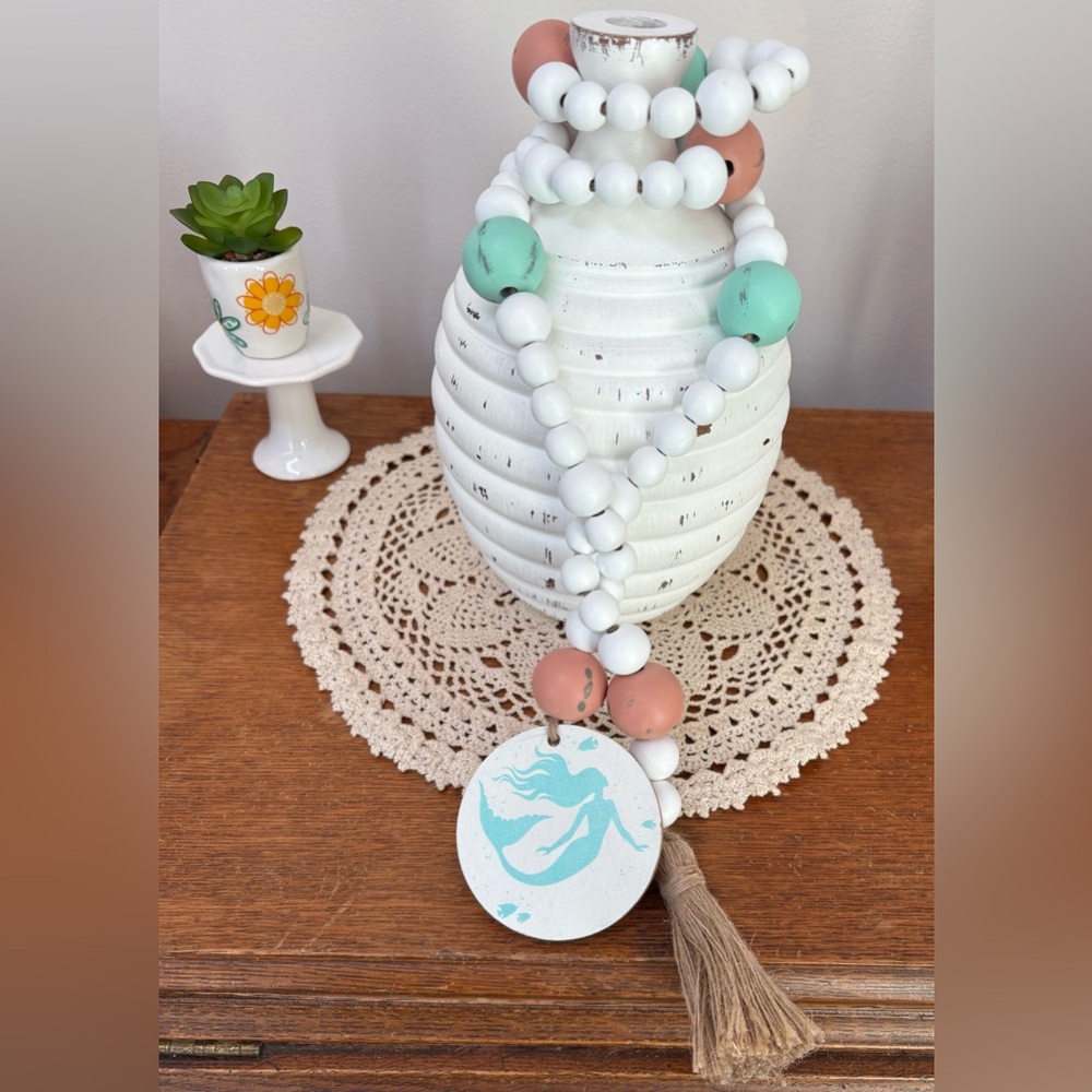Colorful Beach Themed Beaded Mermaid Tier Tray Decor New
